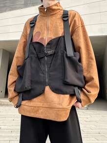 1入組工作服風格背心背包街頭迷戀者背包休閒胸包男女適用,尼龍胸掛袋情人節禮物尾包腰包黑色背心袋情人節禮物男士 - 黑色 - 查看 2