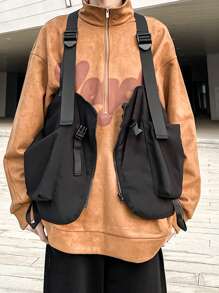 1入組工作服風格背心背包街頭迷戀者背包休閒胸包男女適用,尼龍胸掛袋情人節禮物尾包腰包黑色背心袋情人節禮物男士 - 黑色 - 查看 7