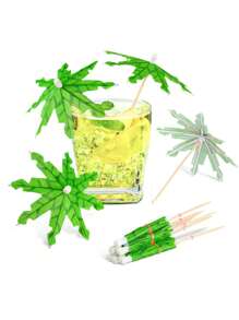 10入組飲料雨傘雞尾酒捲餅,手工綠色椰子棕櫚樹陽傘水果傘插在飲料、杯子、杯子蛋糕、水果盤等上,泳池趴酒吧裝飾。 - 彩色 - 查看 1