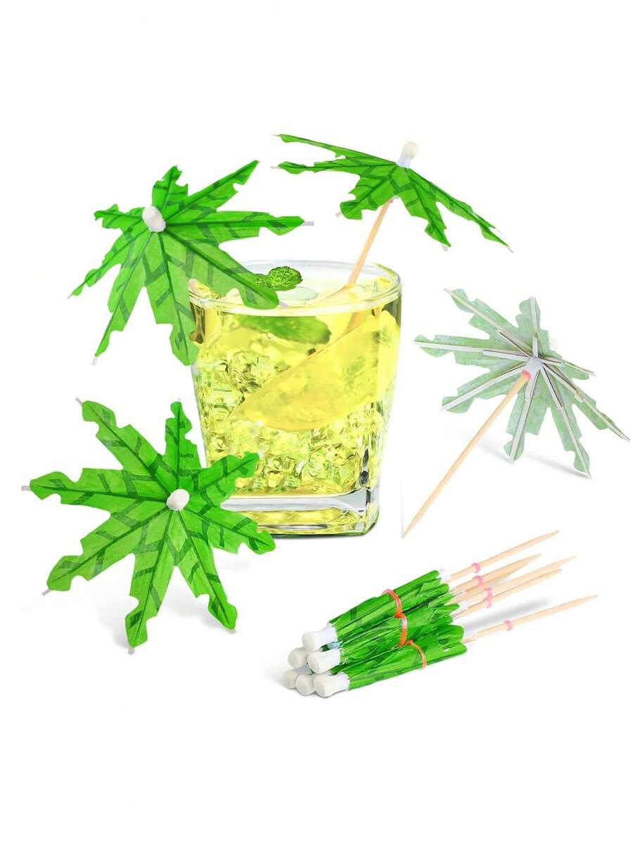 10入組飲料雨傘雞尾酒捲餅,手工綠色椰子棕櫚樹陽傘水果傘插在飲料、杯子、杯子蛋糕、水果盤等上,泳池趴酒吧裝飾。 - 彩色 - 查看 1