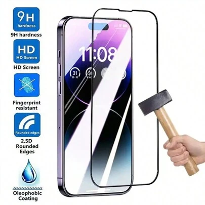 100D钢化玻璃屏幕保护膜，兼容苹果17/16e、14/15/16/16 Plus/16 Pro Max/13 Mini、12、11 Pro Max、XR、XS Max