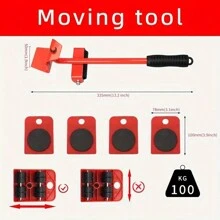 5入組家具升降器和滑動套件,包括家具移動工具、重負載提升帶、家具滑輪、轉向輪條和書架、沙發、冰箱和任何重物用的家具滾輪 - 紅色 - 查看 4
