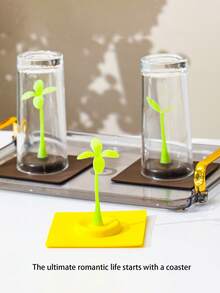 1入創意黃草形矽膠杯墊（隨機綠色植物圖案） - 黃色 - 查看 5