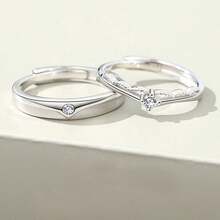 1pair 925 Sterling Silver Prince And Princess Couple Rings, Valentine's Day Love Confession Jewelry - Silver - View 4