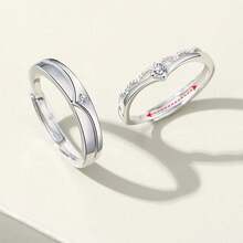 1pair 925 Sterling Silver Prince And Princess Couple Rings, Valentine's Day Love Confession Jewelry - Silver - View 5