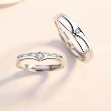 1pair 925 Sterling Silver Prince And Princess Couple Rings, Valentine's Day Love Confession Jewelry - Silver - View 1