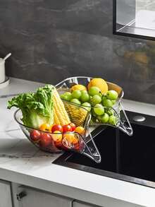 1pc Multifunctional Home Use Rice & Vegetable Washing & Draining Basket, Fruit & Vegetable Storage & Organizing Tool - White - View 3