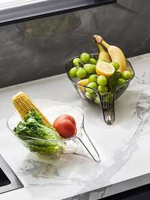 1pc Multifunctional Home Use Rice & Vegetable Washing & Draining Basket, Fruit & Vegetable Storage & Organizing Tool - White - View 6