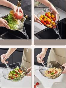 1pc Multifunctional Home Use Rice & Vegetable Washing & Draining Basket, Fruit & Vegetable Storage & Organizing Tool - White - View 5