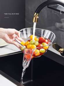 1pc Multifunctional Home Use Rice & Vegetable Washing & Draining Basket, Fruit & Vegetable Storage & Organizing Tool - White - View 9