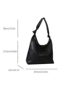 全新設計簡約大容量純色pu單肩包休閒日常使用 - 黑色 - 查看 2