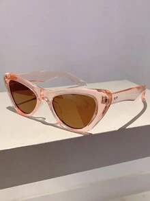 2024新款时尚多色超大猫眼女士眼镜，复古风格撞色框架装饰眼镜 - 棕色 - 查看 2