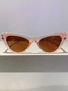 2024新款时尚多色超大猫眼女士眼镜，复古风格撞色框架装饰眼镜 - 棕色 - 查看 3