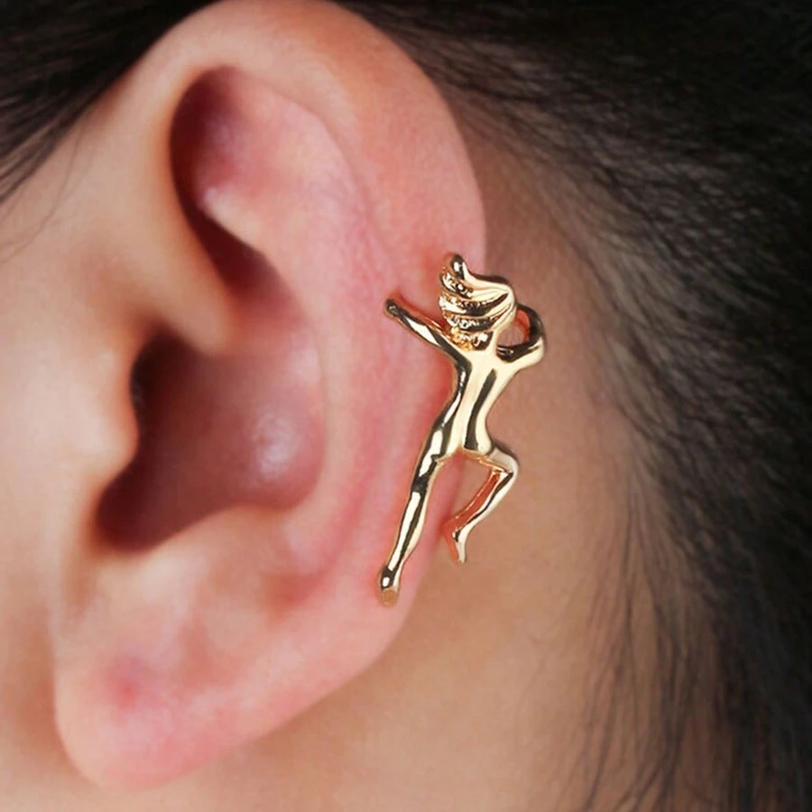 1個創意攀爬女孩耳墜,獨特的體操運動員造型耳夾 - 金色 - 查看 1
