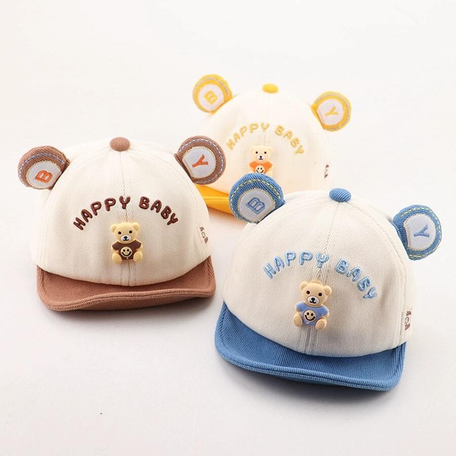1pc Yellow Children's Hat, Spring And Autumn Style, Cute Bear Shape Design Baseball Cap, Baseball Cap For Boys And Girls In Winter And Autumn - Yellow - View 1