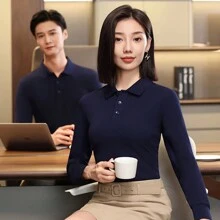 Playera Tipo Polo Manga Larga Con Licra Slim Fit Moda - Azul Marino - Ver 4