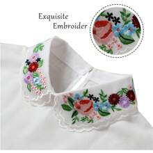 女性蕾絲雪紡可拆卸史努比襯衫假領子刺繡花假半身衣領 - 白色 - 查看 3