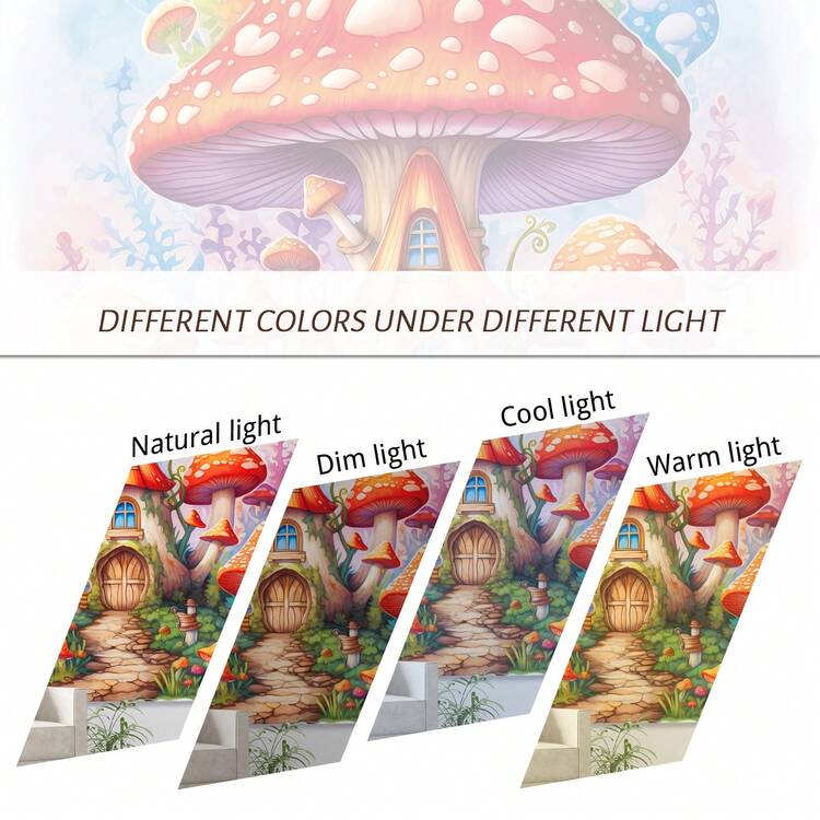 1 Piece Mushroom Castle Plants And Florals Colorful Tapestry Fairy Tale Polyester 100X150Cm/130X150Cm/150X200Cm Decoration Tapestry With Eight Traceless Stickers For Living Room, Bedroom, Dormitory Decoration And Gift Giving - Multicolor - View 6