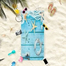 1pc Seashell & Starfish Cartoon Printed Fiber Beach Towel, Unisex Outdoor Gear - Multicolor - View 1