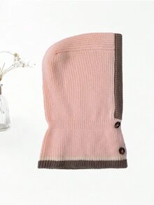1入組女式貝雷帽和圍巾套裝,采用針織毛線材料,非常適合秋冬季節穿著 - 粉色 - 查看 4