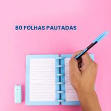 Caderno Inteligente Pequeno A6 Refil Folha Capa Disco Pautado Anotações Planejamento Notas Papelaria Fofa Colors - Azul bebê - Visão 6