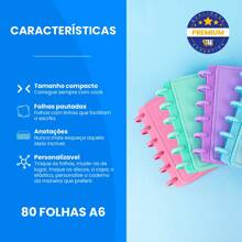 Caderno Inteligente Pequeno A6 Refil Folha Capa Disco Pautado Anotações Planejamento Notas Papelaria Fofa Colors - Azul bebê - Visão 4