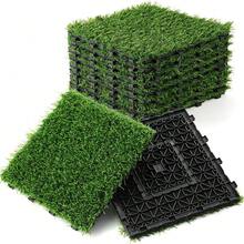 3/6/9 Pcs Artificial Grass Tiles With Interlocking System, Indoor Outdoor Turf Mat Squares Grass Rug,Synthetic Fake Grass For Dogs, Pets, Patio And Balcony - Green 3 PCS - View 1