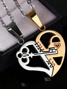 2入組時尚情侶鑰匙吊墜鎖鍊,獨特設計的心形情人節禮物珠寶 - 彩色 - 查看 9