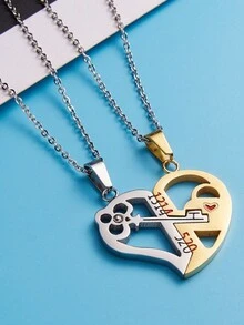 2入組時尚情侶鑰匙吊墜鎖鍊,獨特設計的心形情人節禮物珠寶 - 彩色 - 查看 6