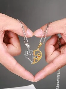 2入組時尚情侶鑰匙吊墜鎖鍊,獨特設計的心形情人節禮物珠寶 - 彩色 - 查看 7