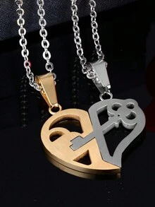 2入組時尚情侶鑰匙吊墜鎖鍊,獨特設計的心形情人節禮物珠寶 - 彩色 - 查看 8