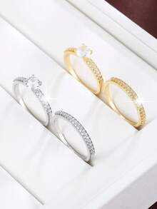 2pcs/Set Fashionable Minimalist Copper Inlaid Couples Rings - Multicolor - View 4