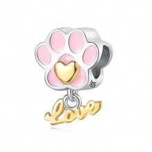 1 件镀银心形和字母“爱”和狗爪形串珠饰物，可制作成 DIY 手链和项链，是送给姐妹的绝妙礼物 - 杏色 - 查看 1