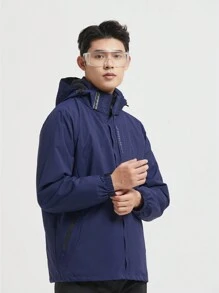 男士可拆式3合1戶外秋冬運動防風帽夾克 - 藏蓝色 - 查看 6