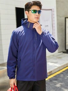 男士可拆式3合1戶外秋冬運動防風帽夾克 - 藏蓝色 - 查看 3