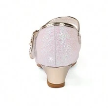 Girls Princess Shoes Sequins Sweet Bows High Heels Wedding Party Dress Shoes Dance Bright Diamond Cosplay Christmas Festival Shoes Pink Blue Purple Gold Silver - 香檳色 - 查看 3