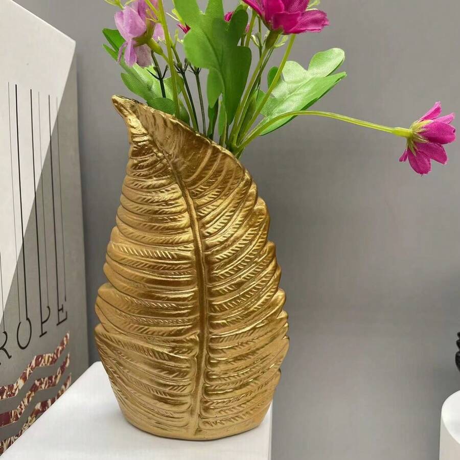Resin Craft Potted Plant Sculpture Decoration For Home, Office, Living Room, Bedroom, Study Desk, Balcony Best Gifts Birthday - Gold - View 1