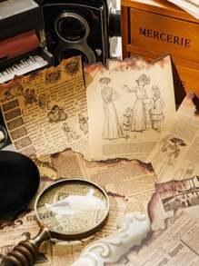 1book/10sheets, 3sheets Per Pattern, 30sheets In Total, Burnt Book Pages Series Vintage Ins English Letter Notebook Decoration Paper - Multicolor - View 6