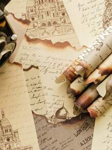 1book/10sheets, 3sheets Per Pattern, 30sheets In Total, Burnt Book Pages Series Vintage Ins English Letter Notebook Decoration Paper - Multicolor - View 3