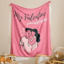 1件粉色肖像和心形圖案印花毛毯,舒適法蘭絨長方形柔軟沙發罩,情人節、新年、日常使用和家居裝飾的禮物 - 粉色 - 查看 1