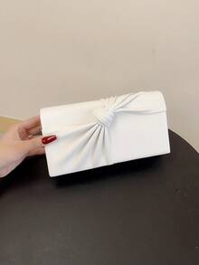 女士時尚的皮革扭結設計蓋子手拿包,白色新娘派對晚宴包鏈條款 - 白色 - 查看 11