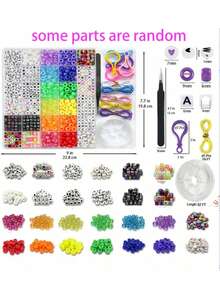 1300+ 件 DIY 儿童工艺品珠子友谊手链套件，配有小马珠子字母珠子和松紧绳、彩色饰物，用于定制项链手链和珠宝装饰 - 彩色 - 查看 2