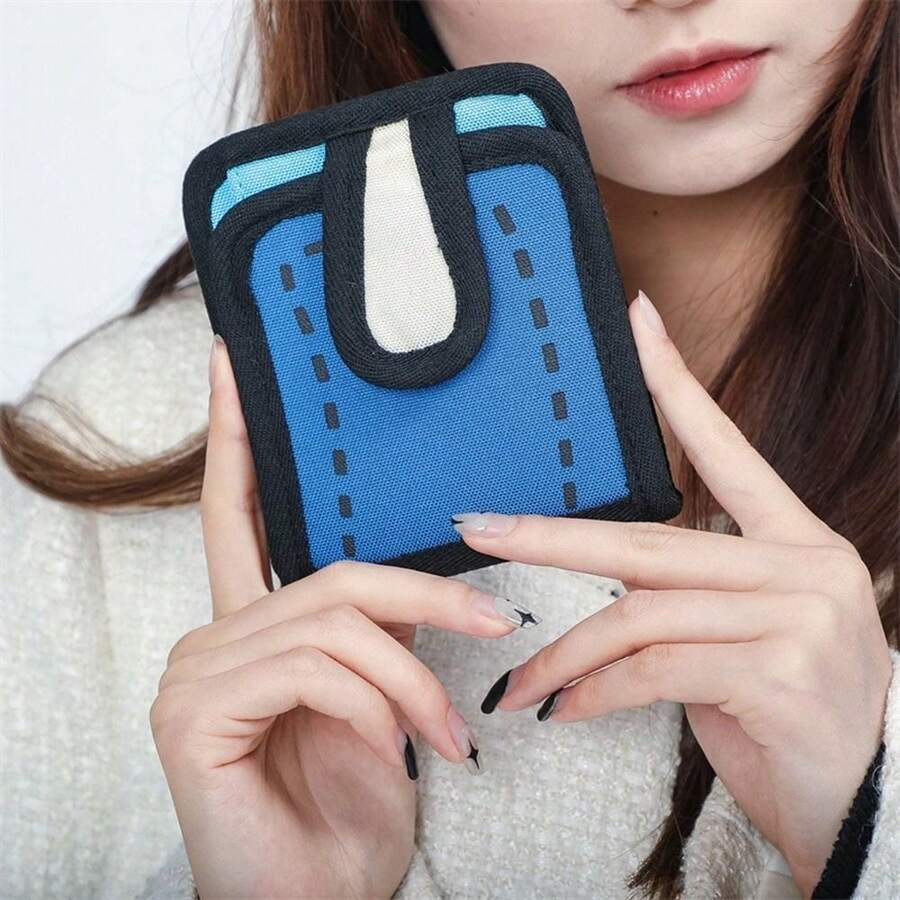 Mới Anime Hoạt hình Tranh châm biếm Ví tiền xu Học sinh Dễ thương Ngắn 3D Ví Nữ tranh sơn dầu Ví thẻ - Màu xanh lam - Xem 1