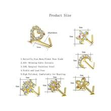 6入組20g 316l不鏽鋼鼻環,鼻針飾品金銀鼻環圈l型心型月亮花朵鼻環,鑲嵌寶石釘式穿刺適合日常、派對穿搭,也是最佳禮物選擇 - 6pcs - 查看 5