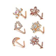 6入組20g 316l不鏽鋼鼻環,鼻針飾品金銀鼻環圈l型心型月亮花朵鼻環,鑲嵌寶石釘式穿刺適合日常、派對穿搭,也是最佳禮物選擇 - 6pcs - 查看 4