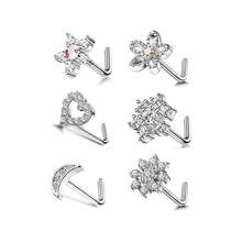 6入組20g 316l不鏽鋼鼻環,鼻針飾品金銀鼻環圈l型心型月亮花朵鼻環,鑲嵌寶石釘式穿刺適合日常、派對穿搭,也是最佳禮物選擇 - 6pcs - 查看 3