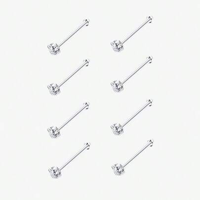 8pcs 1.5/2/2.5/3mm Cubic Zirconia Nose Piercing Jewelry Nose Studs, I L Shaped Shiny Crystal Bone Nostril Piercing Jewelry