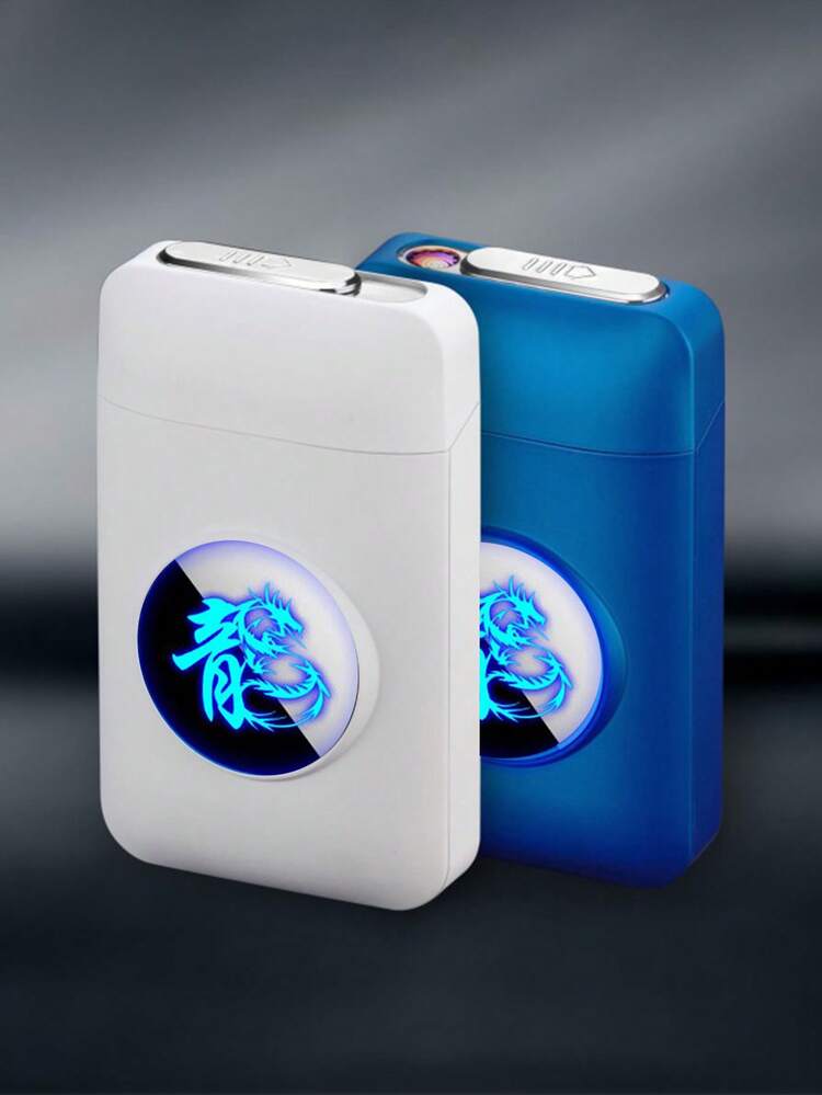 1 Unidade Estojo De Cigarro Eletrônico 2 Em 1 Novidade Com Tela De Luz Led  Com Padrão De Dragão, Suporta 19 Cigarros, À Prova De Umidade E Pressão,  Isqueiro Recarregável Por Usb