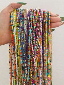 Multi-Pack Random Mix-Color Popular Bohemian Rainbow Acrylic Beads Chain Body Jewelry Belly Chain For Women, Gift - Multicolor - View 4