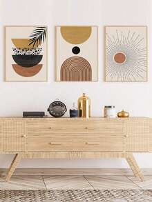 3入組奢華金葉、珊瑚和引言印花極簡主義畫布油畫套裝,適用於家庭客廳臥室裝飾,不含框架 - 彩色 - 查看 2